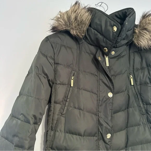 Michael Kors Coat Olive Green Faux Fur Hood Women's Medium - Picture 9 of 13